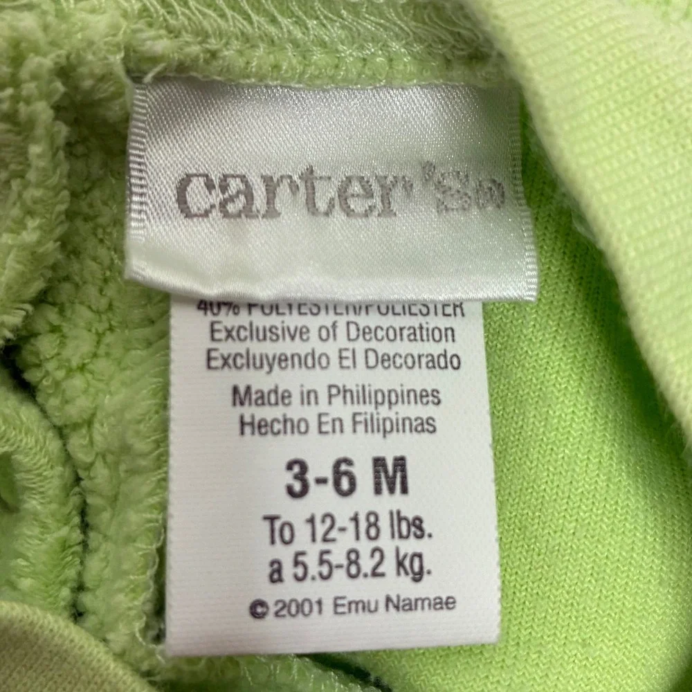 Carter's Kids 3-6M One-Piece Coverall Green Frog Rainy Walk Fleece Snap Romper